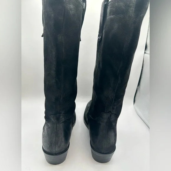 Vintage Foundry Aliza Cowboy Cowgirl campus riding boot black Leather square toe - Picture 12 of 17